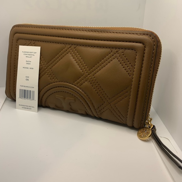 Handbags - NWT Tory Burch Fleming Soft Zip Continental Wallet Moose/909 64314
